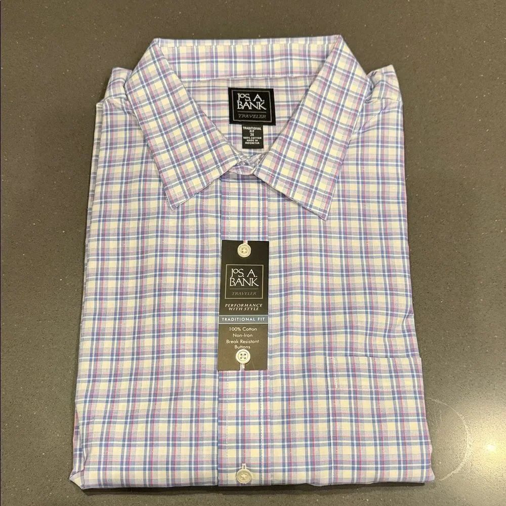 Jos. A. Bank Men's Purple and White Plaid Dress Shirt